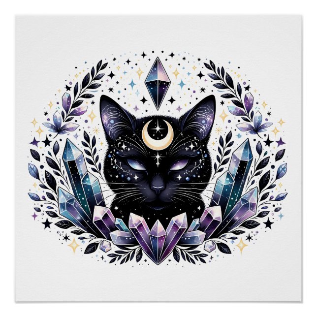 Fantasy Esoteric Crystal Black Cat Poster (Vorderseite)