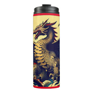 Fantasy European Dragon - Holzschnitt 1 Thermosbecher