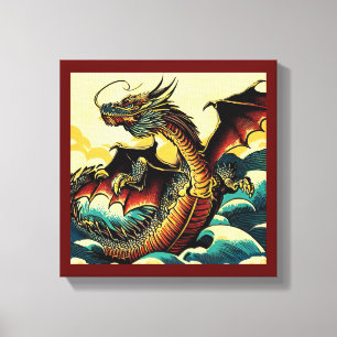 Fantasy European Dragon - Holzschnitt 2 Leinwanddruck