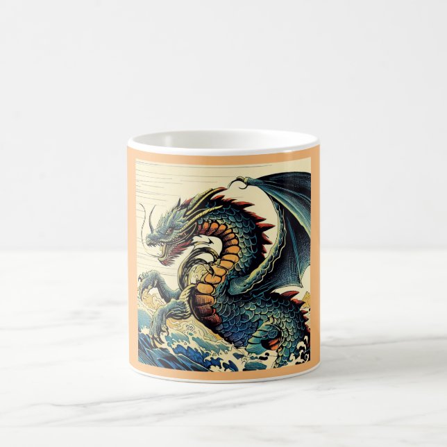 Fantasy European Dragon - Holzschnitt 4 Kaffeetasse (Mittel)