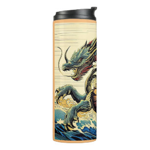 Fantasy European Dragon - Holzschnitt 4 Thermosbecher
