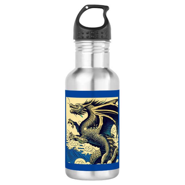 Fantasy European Dragon - Woodcut 3 Edelstahlflasche (Vorderseite)