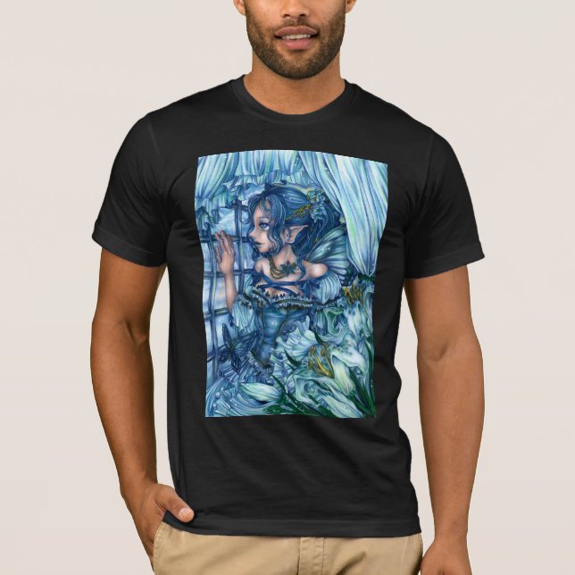 Fantasy Fairy Anime Girl Viktorianisch Blue T-Shirt (Vorderseite)