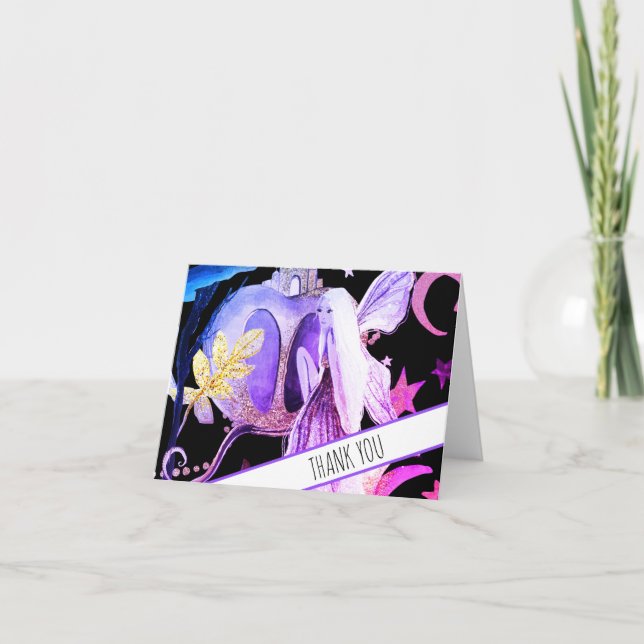 *~* Fantasy Fairy Coach Babydusche Vielen Dank Dankeskarte (Vorderseite)