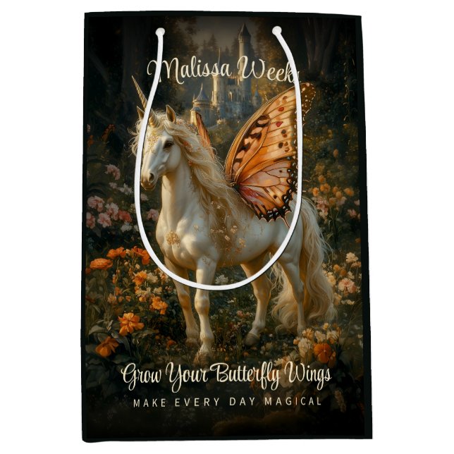 Fantasy Fairy Horse Orange Butterfly Flügel Mittlere Geschenktüte (Vorderseite)