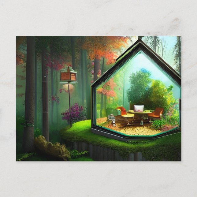 Fantasy Fairy House in einem Terrarium im Wald Postkarte (Vorderseite)