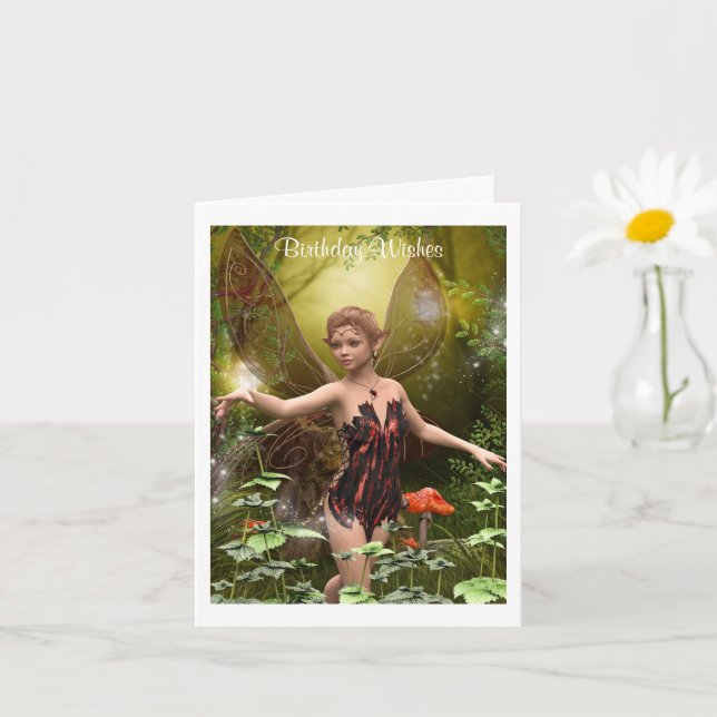 Fantasy Fairy in Red Birthday Card Karte (Kleine Pflanze)