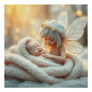 Fantasy Fairy Mother and Baby Art Poster