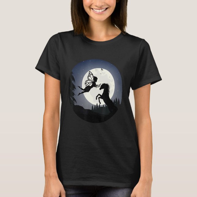 Fantasy Fairy Pferd unter Vollmond Licht T-Shirt (Vorderseite)