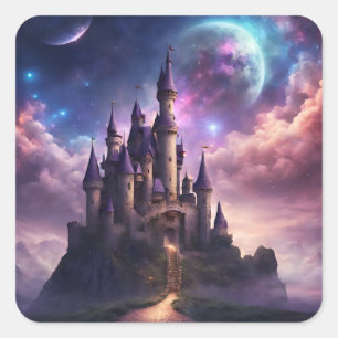 Fantasy Fairy Tale Burg Quadratischer Aufkleber