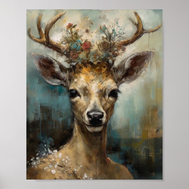 Fantasy Fairy Tale Deer Woman Boho Poster (Vorne)