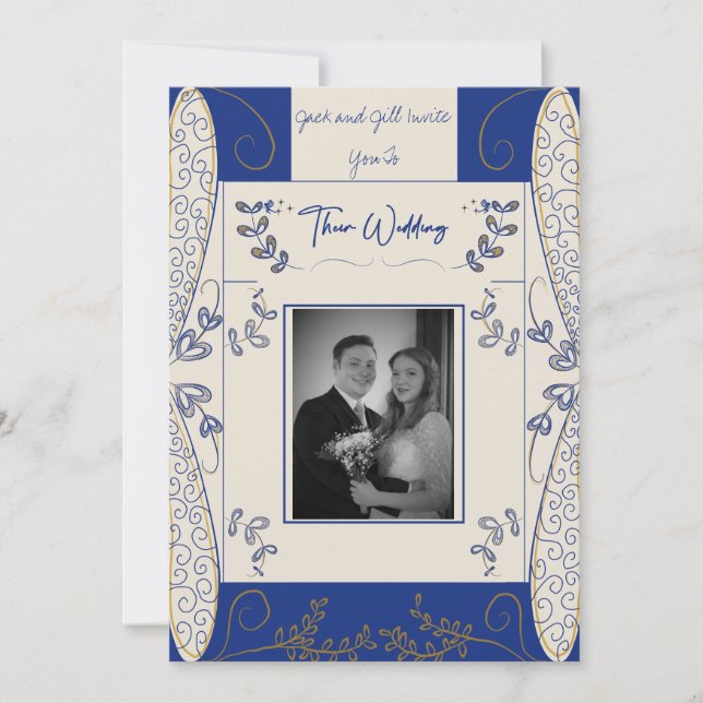 Fantasy Fairy Wedding Einladung in Blau und Gold  (Vorderseite)