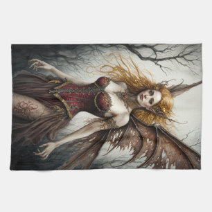 Fantasy Fairy Woman in Barren Foggy Forest - Digit Geschirrtuch