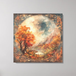 Fantasy Fall In den Bergen farbenfrohe Kunst Leinwanddruck
