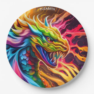 Fantasy farbenfroher Myth Vivid Dragon. Pappteller