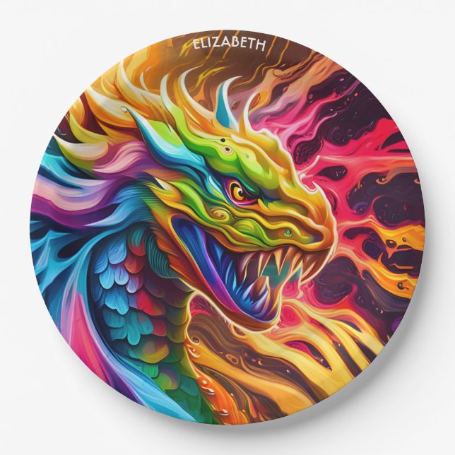Fantasy farbenfroher Myth Vivid Dragon. Pappteller (Vorderseite)
