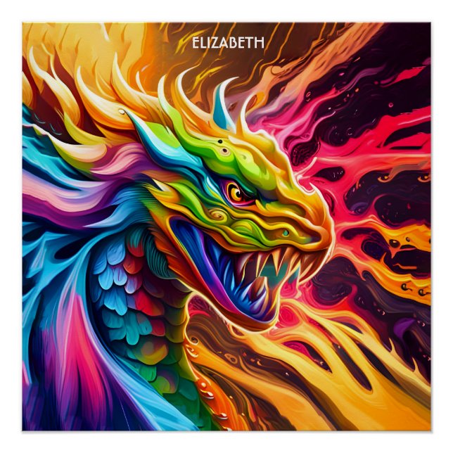 Fantasy farbenfroher Myth Vivid Dragon. Poster (Vorderseite)