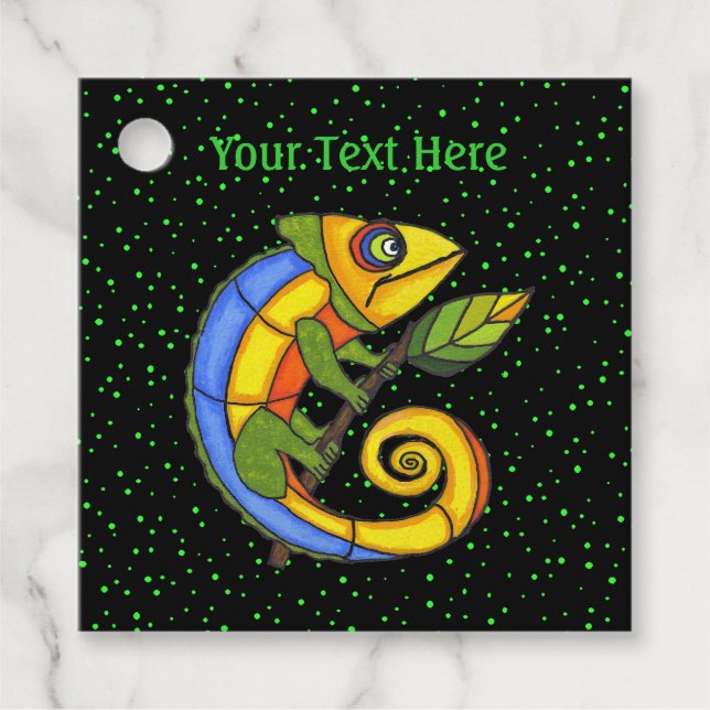 Fantasy-farbige Lizard auf Stick mit Leaf Dots Geschenkanhänger (Vorderseite)