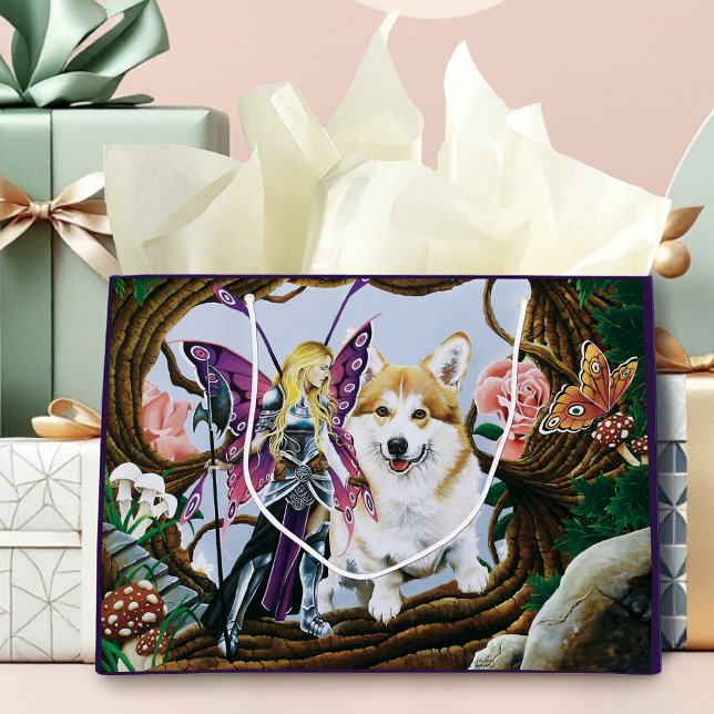 Fantasy-Feenkrieger-Corgi-Magiewald Große Geschenktüte (Von Creator hochgeladen)