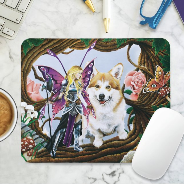 Fantasy-Feenkrieger-Corgi-Magiewald Mousepad (Von Creator hochgeladen)