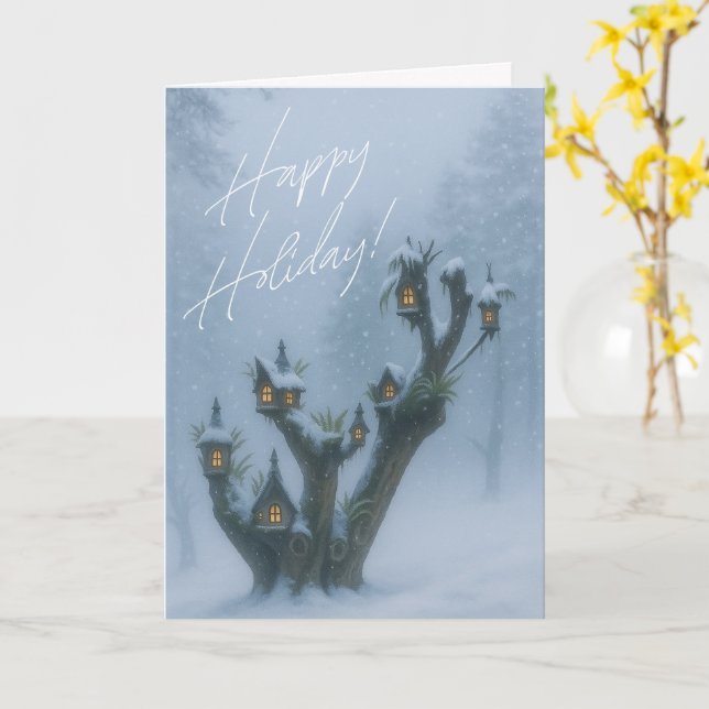 Fantasy-Feenzauberhaus Weihnachten Karte (Gelbe Blume)