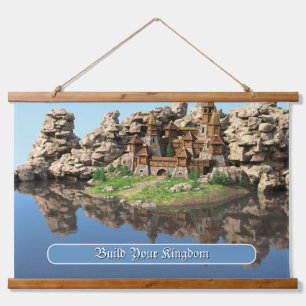 Fantasy-Festung Motivationszitat-Kunst Wandteppich Mit Holzrahmen