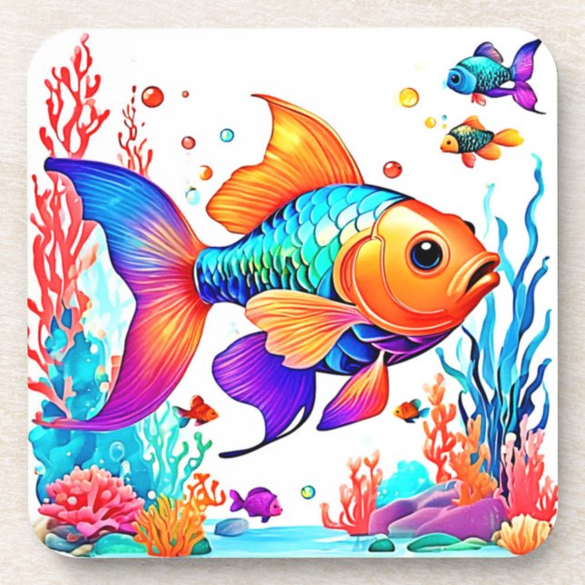 Fantasy Fish Scene Design Getränkeuntersetzer (Vorderseite)