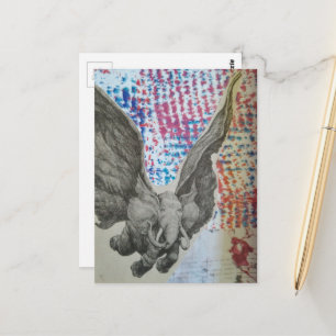Fantasy-Fliegender-Elefant-Collage Postkarte