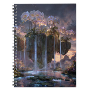 Fantasy Floating Island Waterfall Orchid Kunst, Di Notizblock