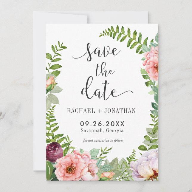 Fantasy Floral Boho Hochzeit Save the Date Card (Vorderseite)