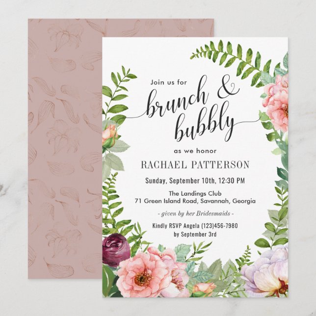 Fantasy Floral Brunch und Bubbly Brautparty Einladung (Vorne/Hinten)