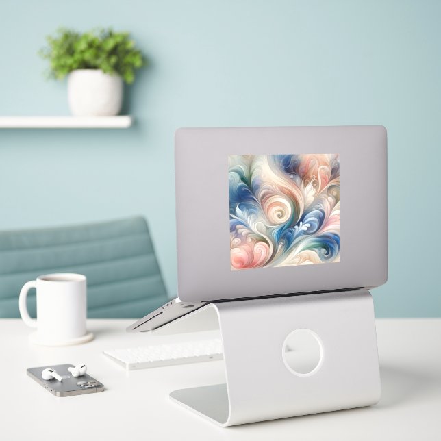 Fantasy Floral Pastel Blau & Creme Aufkleber (Laptop auf Schreibtisch)