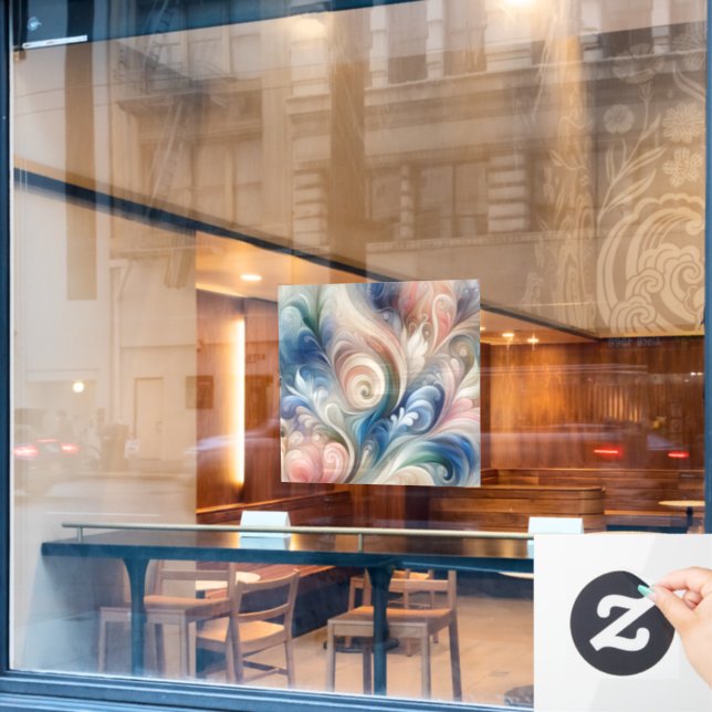 Fantasy Floral Pastel Blau & Creme Fensteraufkleber (Café-Fenster)