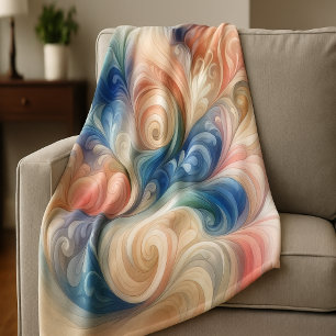 Fantasy Floral Pastel Blau & Creme Fleecedecke