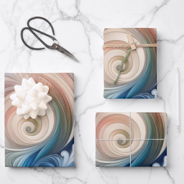 Fantasy Floral Pastel Blau & Creme Geschenkpapier Set (Vorderseite)