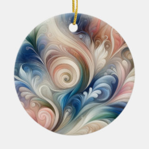 Fantasy Floral Pastel Blau & Creme Keramik Ornament
