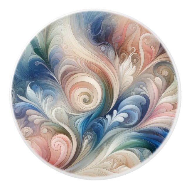 Fantasy Floral Pastel Blau & Creme Keramikknauf (Vorderseite)