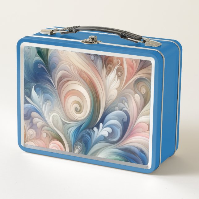 Fantasy Floral Pastel Blau & Creme Metall Brotdose (Vorderseite)