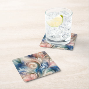 Fantasy Floral Pastel Blau & Creme Rechteckiger Pappuntersetzer