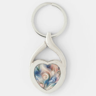Fantasy Floral Pastel Blau & Creme Schlüsselanhänger