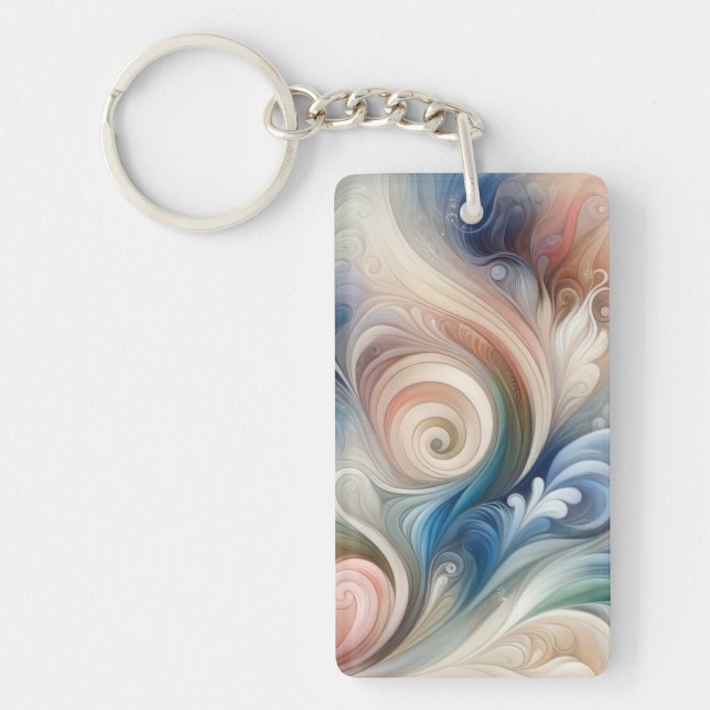 Fantasy Floral Pastel Blau & Creme Schlüsselanhänger (Vorderseite)