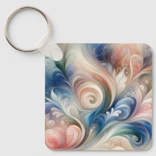 Fantasy Floral Pastel Blau & Creme Schlüsselanhänger