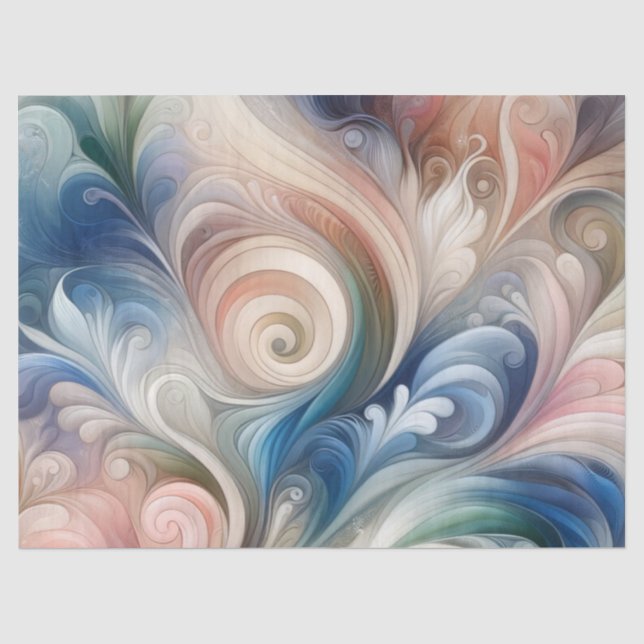 Fantasy Floral Pastel Blau & Creme Seidenpapier (Vorderseite)