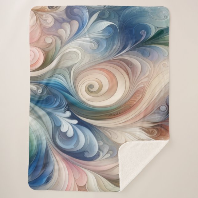 Fantasy Floral Pastel Blau & Creme Sherpadecke (Vorderseite)