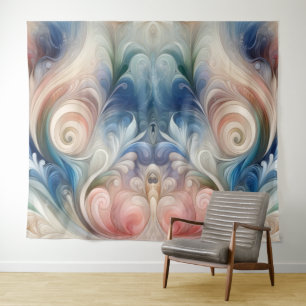 Fantasy Floral Pastel Blau & Creme Wandteppich