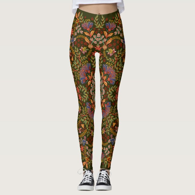 Fantasy Floral Square Pocket Design Leggings (Vorderseite)