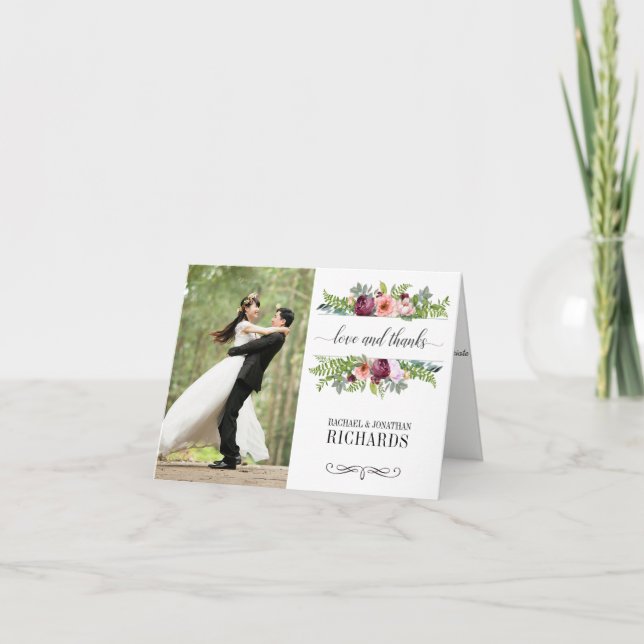Fantasy Floral Wedding Foto Vielen Dank Dankeskarte (Vorderseite)
