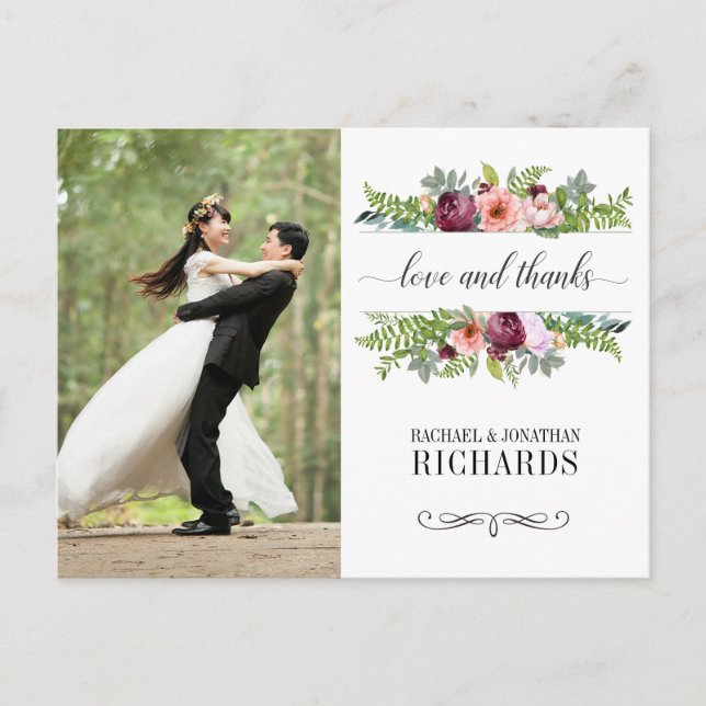 Fantasy Floral Wedding Foto Vielen Dank Postkarte (Vorderseite)