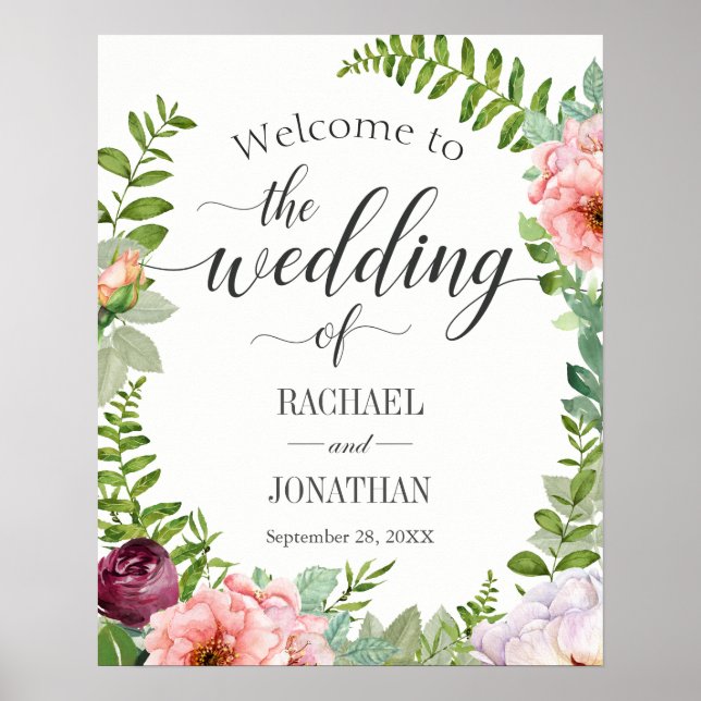 Fantasy Floral Wedding Welcome Signage Poster (Vorne)