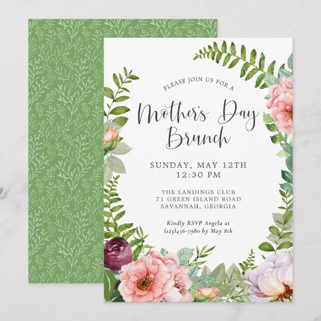 Fantasy Floral Woodland Muttertag Brunch Einladung (Vorne/Hinten)